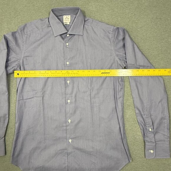 Alex Ingh Shirt Men 16 Blue Plaid Linen Button Up Long Sleeve Slim Made In Italy - Picture 5 of 9